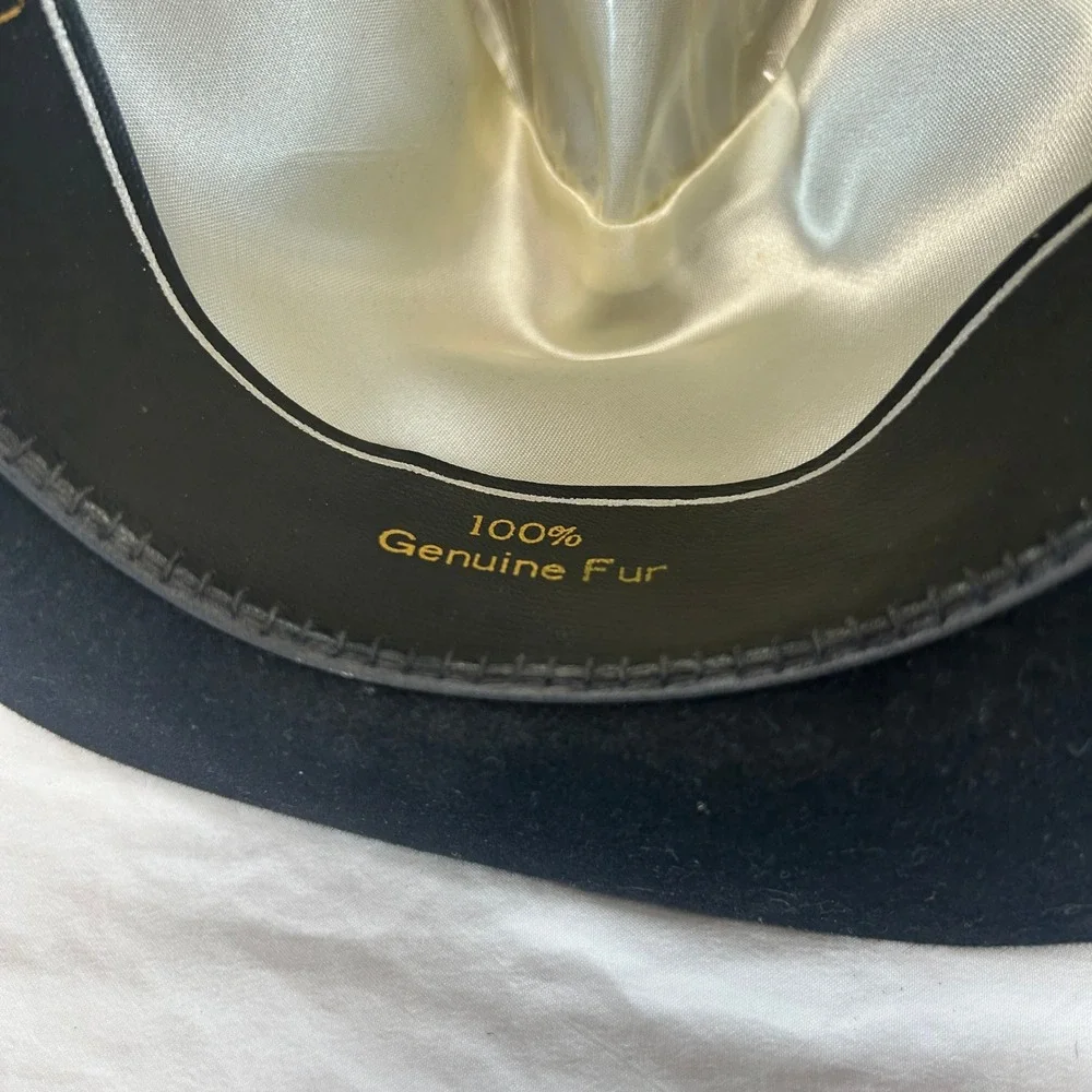 Beaver Hats Major Black 100% Genuine Fur Felt Fedora Hat Sacred Feather 7 1/8